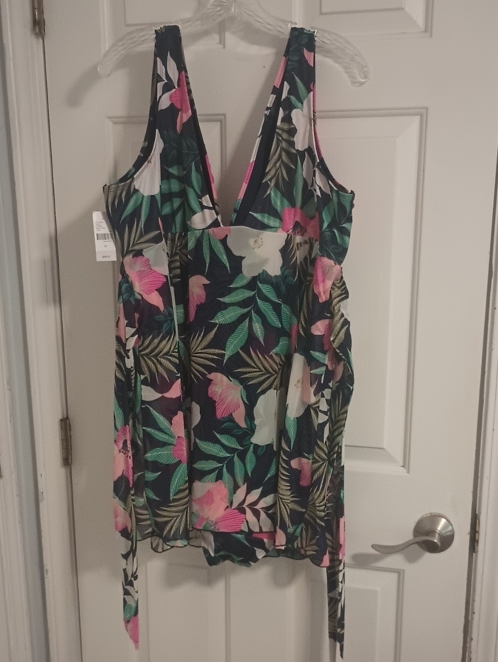Lane Bryant Navy Tropical Floral One-Piece Swimsuit with Pink & Green Print - Picture 7 of 10